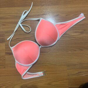 Victoria's Secret Push Up String Bikini Top Coral Contrast Trim 34C